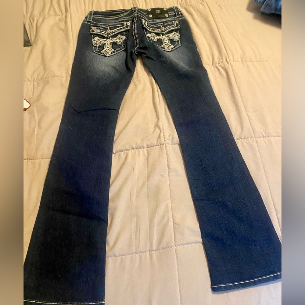 Miss Me bling cross flap pockets boot cut jeans. Worn once! Size 28 x34